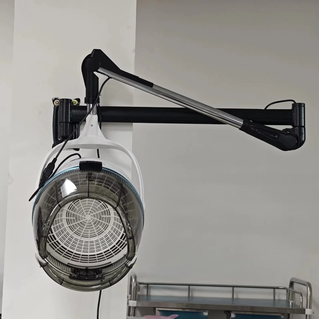 Wall mounted hooded hair dryer