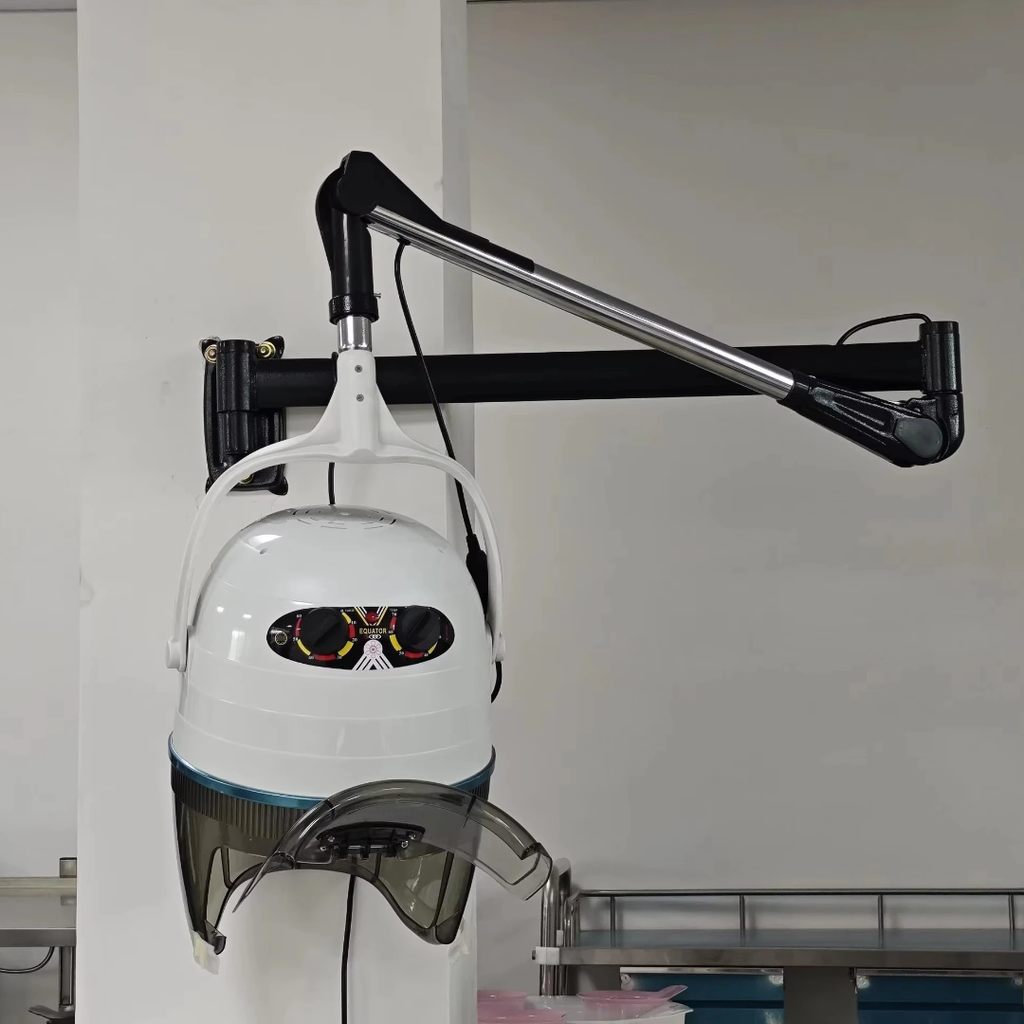 Wall mounted hooded hair dryer